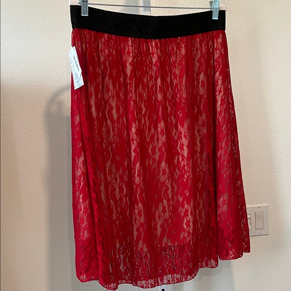 LuLaRoe Red Lace A-Line Skirt